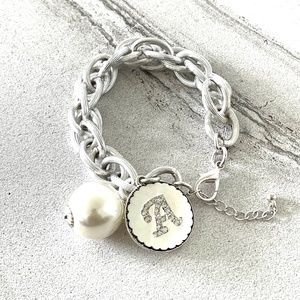 Letter 'A' Initial Chunky Chain Link Silver Toned Bracelet